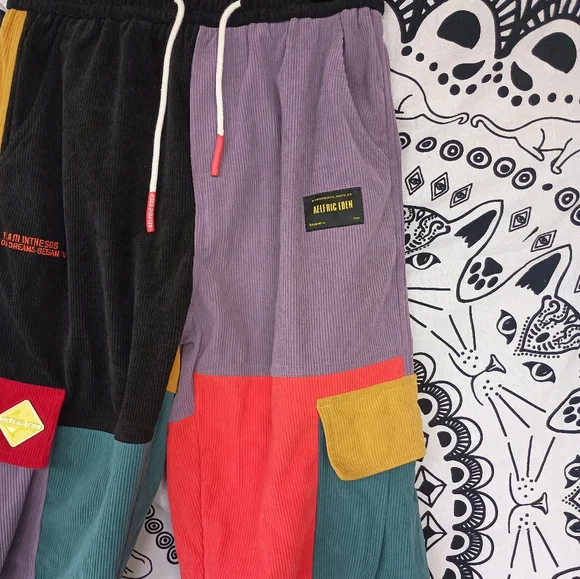 Elfric Eden Colorblock Patchwork Corduroy Pants - Picture 2 of 9